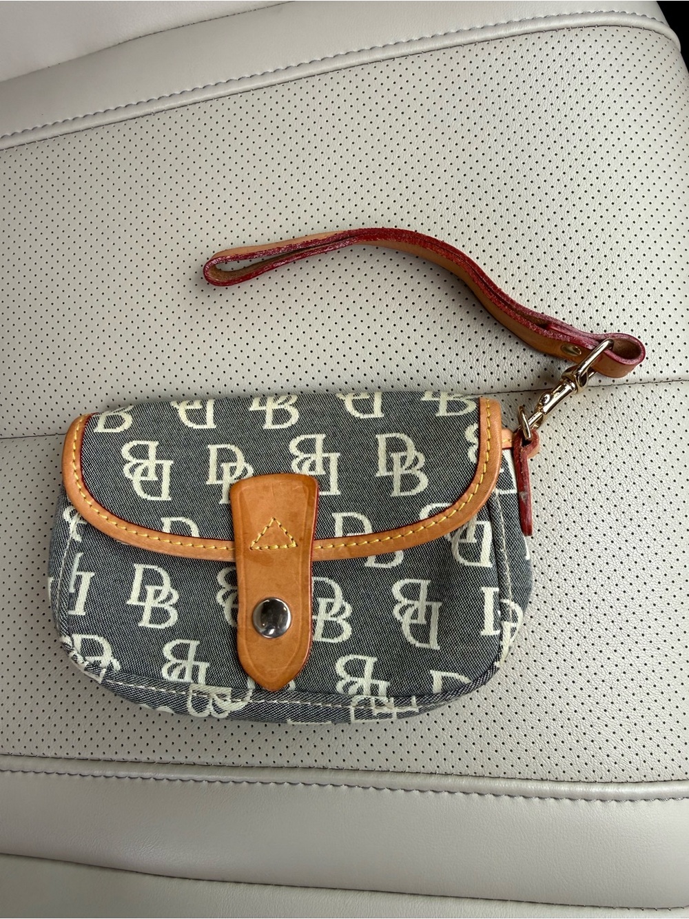 Dooney & Burke Monogram Gray and Tan Canvas Wristlet